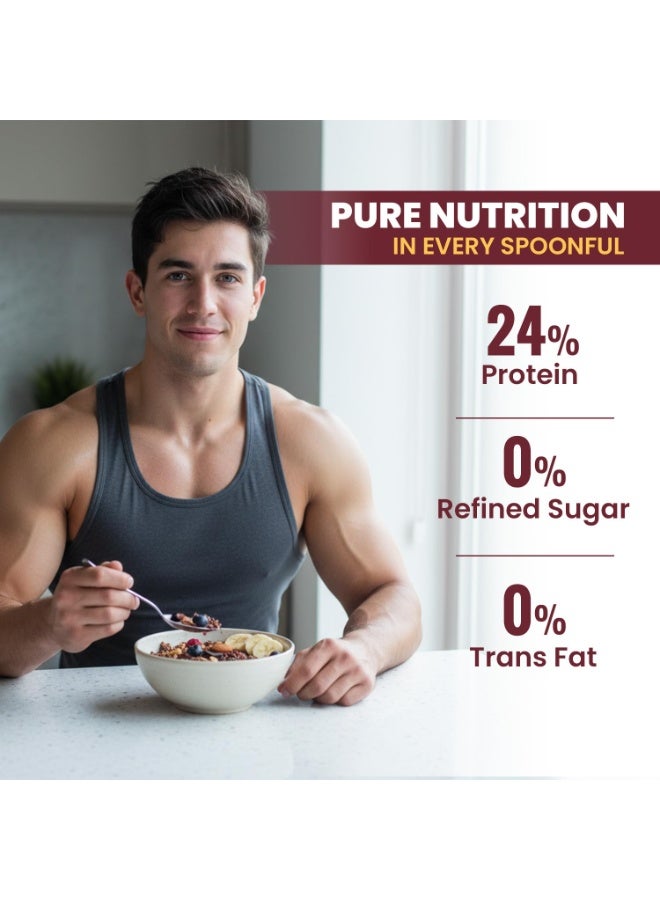 PINTOLA 24G Protein Added Muesli, Dark Chocolate 400g | 0% Refined Sugar | Gluten Free | Power of 5 Wholegrains | With Almonds, Seeds, Cranberries & Raisins | Sweetened with Organic Jaggery & Dates | Perfect Breakfast - Image 3